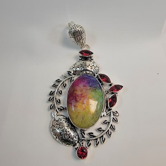 Handmade Multicolor Tourmaline Pendant with Garnet and Sterling Silver Setting - Picture 2 of 10